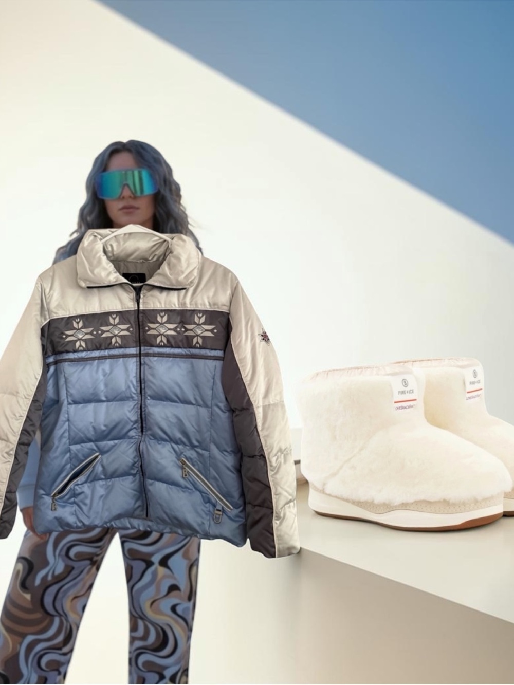 Bogner Blue &Cream Stars Ski Puffer Jacket